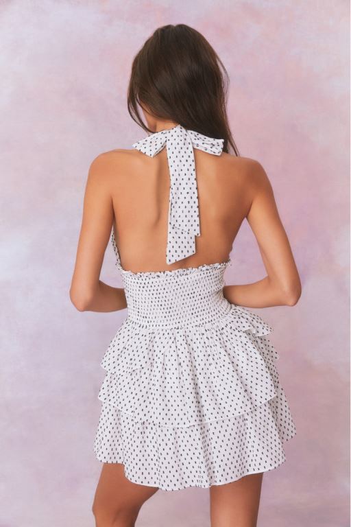 White Women LoveShackFancy Deanna Polka Dot Halter Mini Dress | KXW-675180