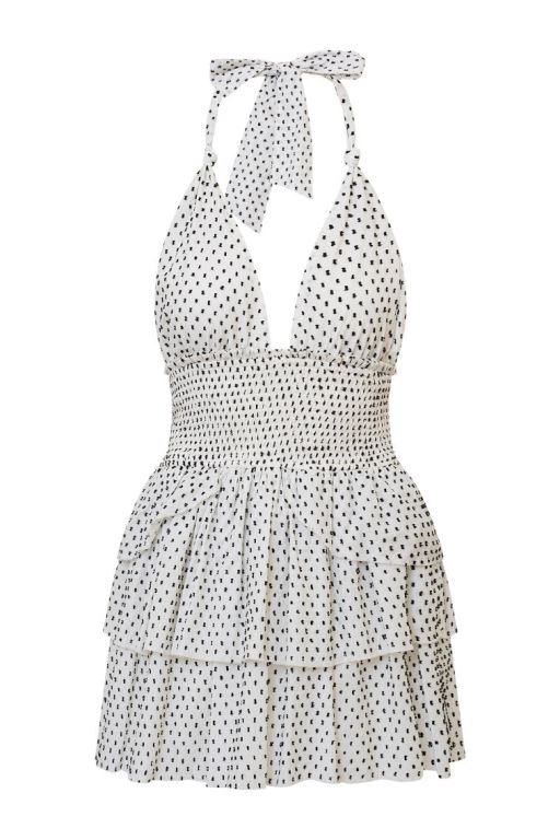 White Women LoveShackFancy Deanna Polka Dot Halter Mini Dress | KXW-675180