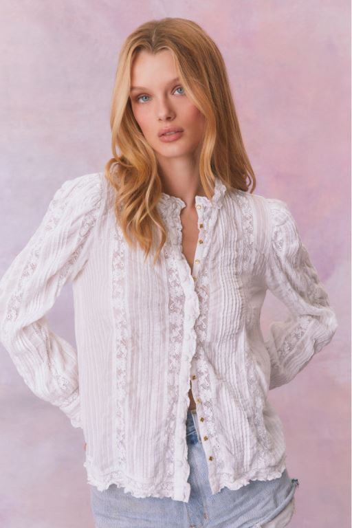 White Women LoveShackFancy Jacque Cotton Blouse Tops | VYF-604358