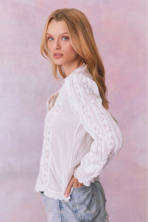 White Women LoveShackFancy Jacque Cotton Blouse Tops | VYF-604358