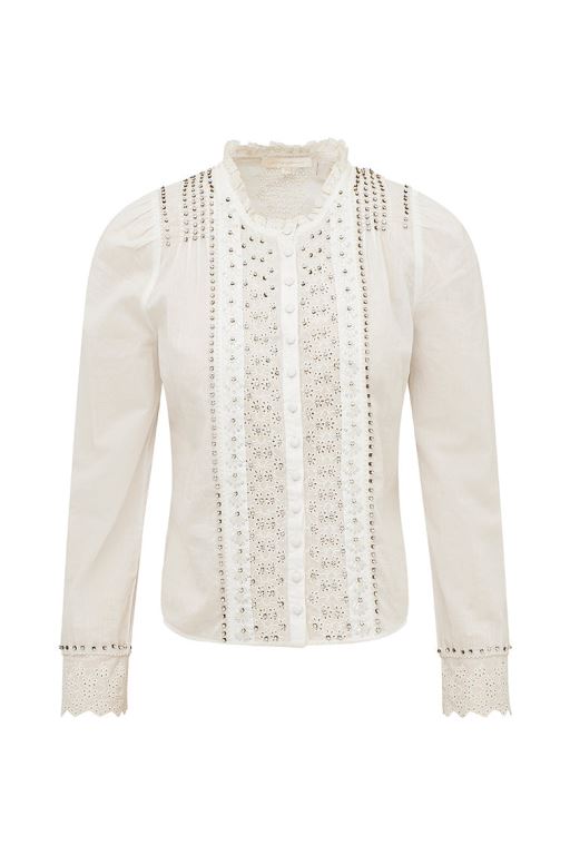 White Women LoveShackFancy Mildrene Rhinestone-studded Blouse Tops | OVE-634792