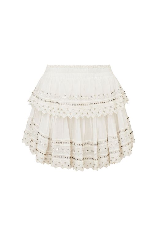 White Women LoveShackFancy Ruffle Mini Rhinestone-studded Skirts | QVY-524197