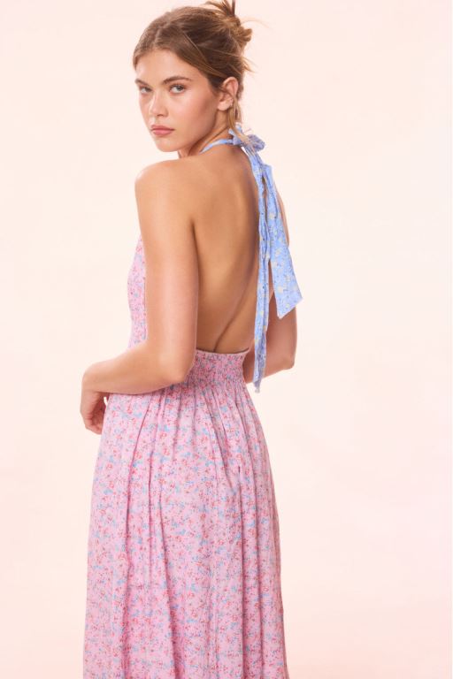 Windsor Petal Print Mix Women LoveShackFancy Love Re-edition Floral Halter Dress | NOK-890637