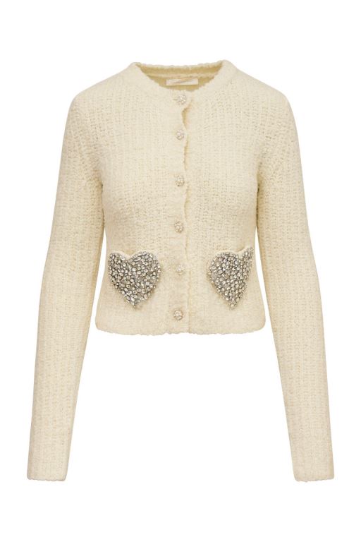 Wonderland Shimmer Women LoveShackFancy Leocadia Wool-blend Heart Cardigan | KBT-326750