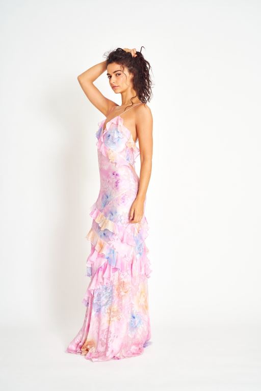 Yellow Women LoveShackFancy Rialto Floral Chiffon Maxi Dress | WJH-957648